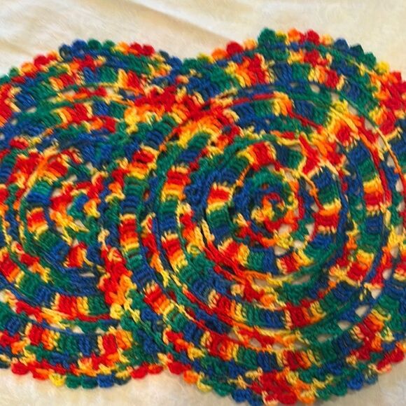 Hand Crafted Multicolor Crochet Placemats Doilies Set of 2 - Picture 3 of 6